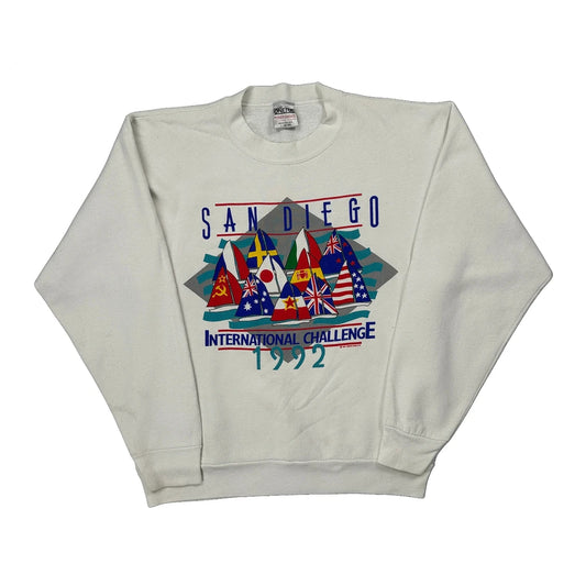 Vintage International Challenge 1992 Oneita Graphic Sweatshirt - Large White Cotton Blend