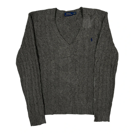 Vintage Polo By Ralph Lauren V-Neck Jumper - Large Grey Wool