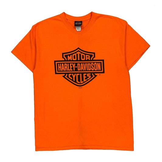 Thunder Creek Harley Davidson Graphic T-Shirt - Large Orange Cotton