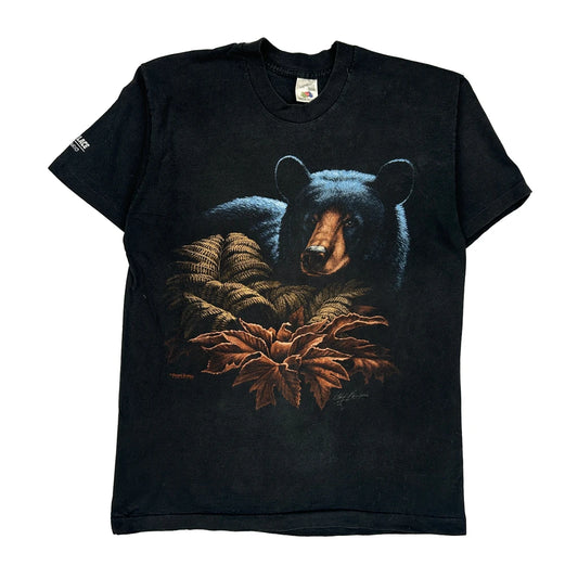 Bear Fruit Of The Loom Single Stitch T-Shirt - Large Black Cotton