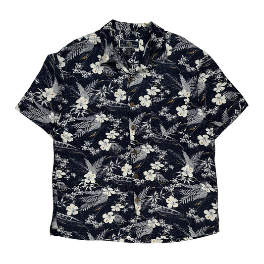La Cabana Floral Hawaiian Shirt - Large Black Linen Blend