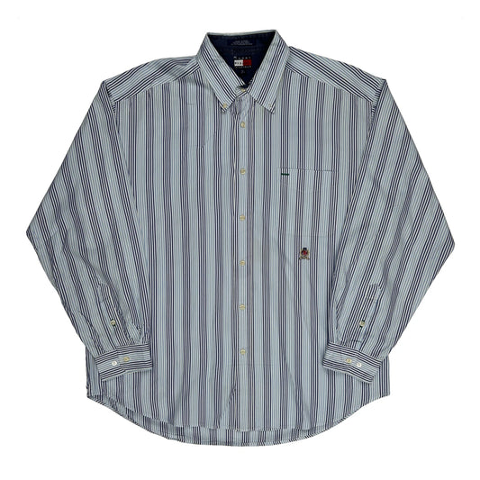 Vintage Tommy Hilfiger Striped Shirt - XL Blue Cotton