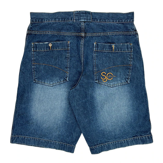 Sean John Double Knee Denim Shorts - 39″ Waist Blue Cotton