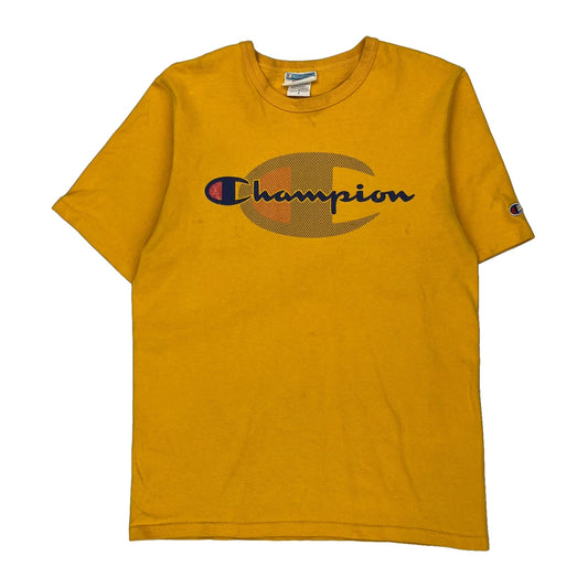 Champion Spellout T-Shirt - Medium Yellow Cotton
