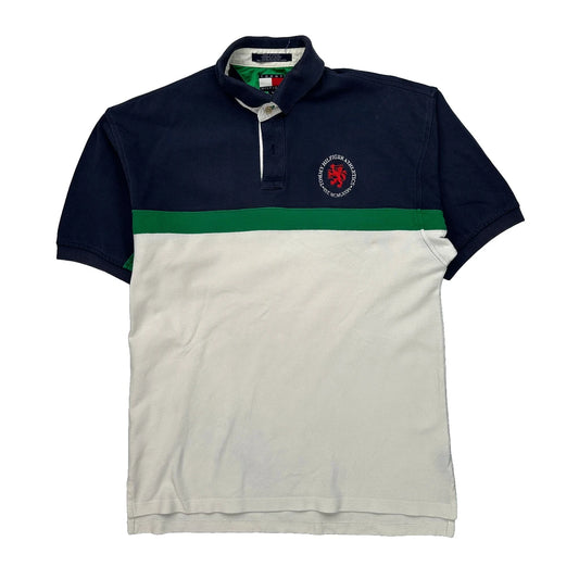 Tommy Hilfiger Striped Polo Shirt - Medium Green Cotton