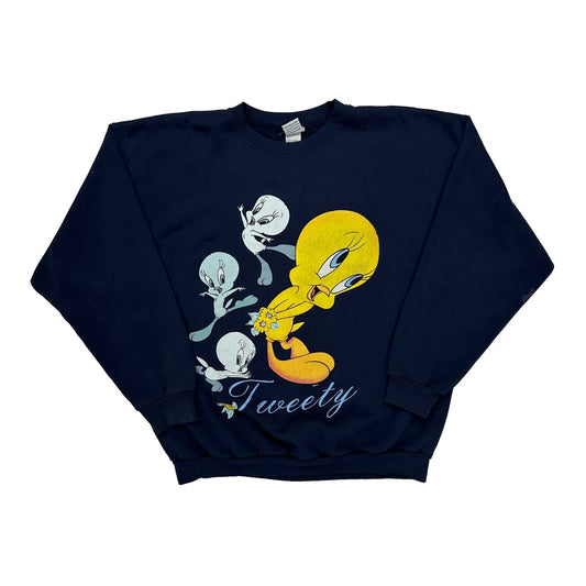 Vintage Tweety Looney Tunes Cartoon Sweatshirt - XL Navy Cotton Blend