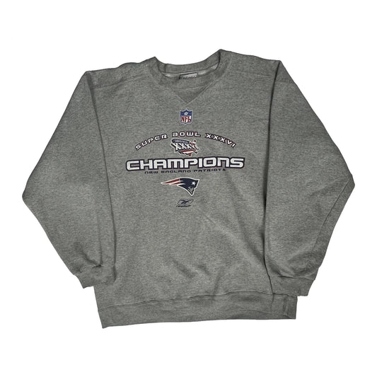Vintage New England Patriots Reebok Nfl Sweatshirt - Large Grey Cotton Blend