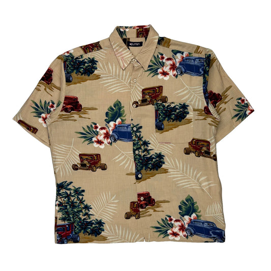 Puritan Floral Hawaiian Shirt - Large Beige Viscose