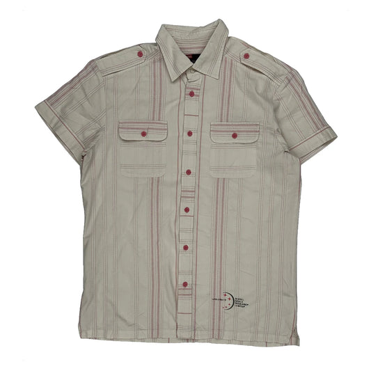 Diesel Striped Short Sleeve Shirt - Large Beige Cotton