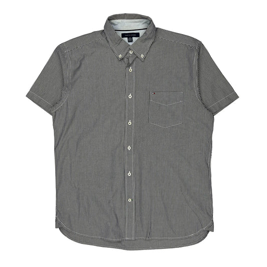 Tommy Hilfiger Striped Short Sleeve Shirt - Large Black & White Cotton