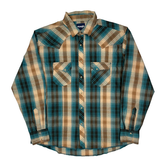Vintage Wrangler Checked Shirt - XL Blue Cotton