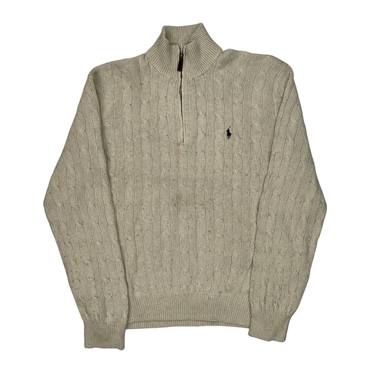 Polo By Ralph Lauren 1/4 Zip - Large Beige Cotton