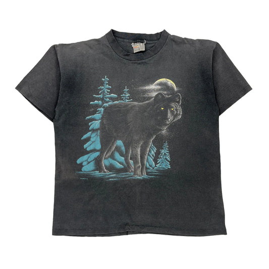 Wolf Graphic Skinners Single Stitch T-Shirt - Large Black Cotton