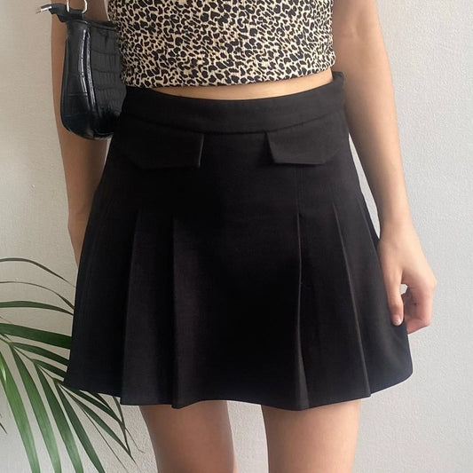 Vintage black Miss Ran Pleated Skirt - womens 27" waist