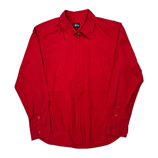 Stussy Full Zip Shirt - Large Red Cotton