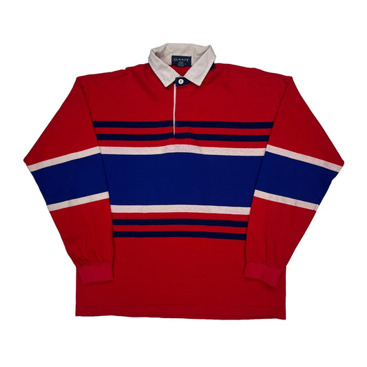 Made In USA Gant Striped Rugby Shirt - Large Red Cotton