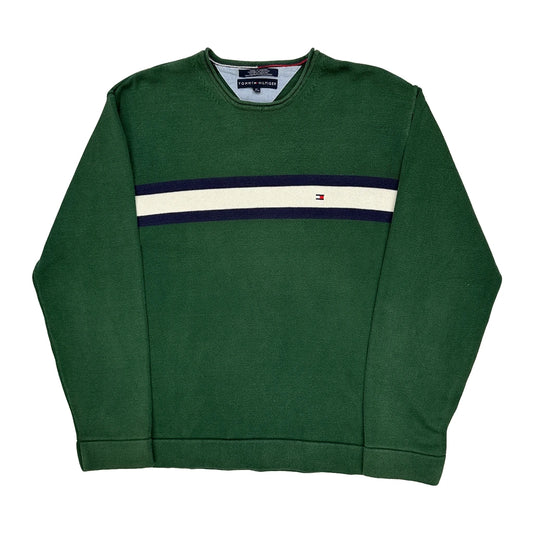 Tommy Hilfiger Striped Jumper - XL Green Cotton