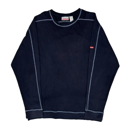 Vintage Thermal Knit Quiksilver Contrast Stitch Long Sleeve T-Shirt - XL Black Cotton