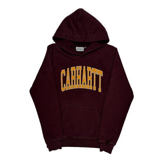 Vintage Carhartt Spellout Hoodie - Small Burgundy Cotton