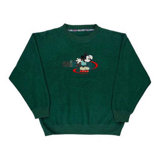 Mickey Mouse Disney Cartoon Sweatshirt - Large Green Cotton Blend