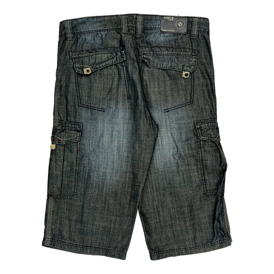 Noiz Hip Hop Cargo Shorts - 34W 13L Dark Wash Cotton