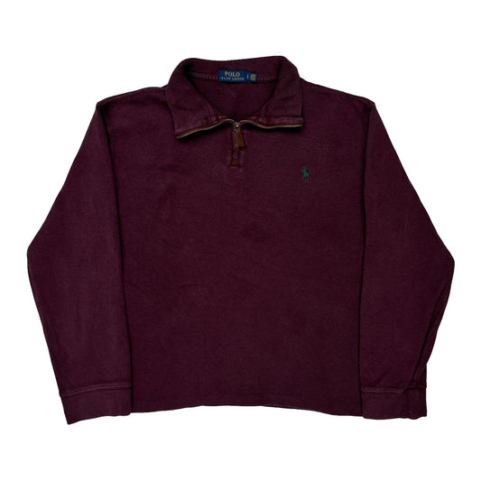 Polo By Ralph Lauren 1/4 Zip - Large Burgundy Cotton