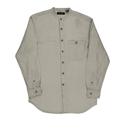 Murano Collarless Shirt - Small Cream Linen