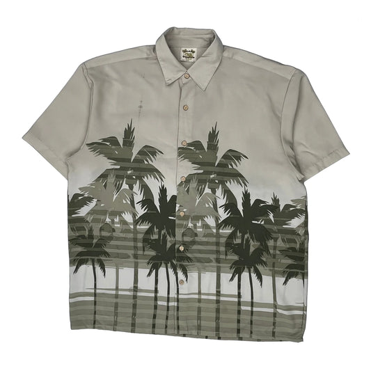 Island Tropics Graphic Hawaiian Shirt - Large Beige Polyester