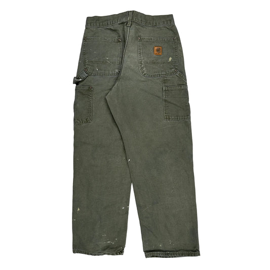 Paint Splattered Carhartt Double Knee Carpenter Trousers - 30W 31L Green Cotton