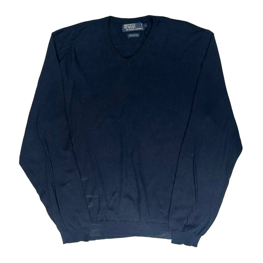 Polo By Ralph Lauren V-Neck Jumper - Large Navy Cotton