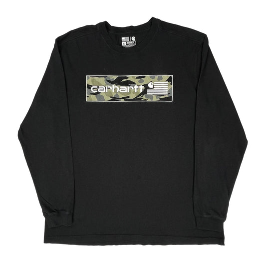 Vintage Camo Print Logo Carhartt Camo Long Sleeve T-Shirt - XL Black Cotton