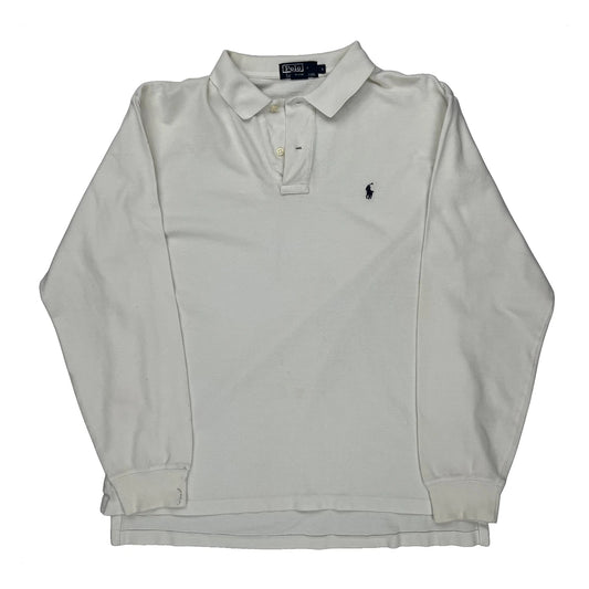Polo By Ralph Lauren Long Sleeve Polo Shirt - Large White Cotton