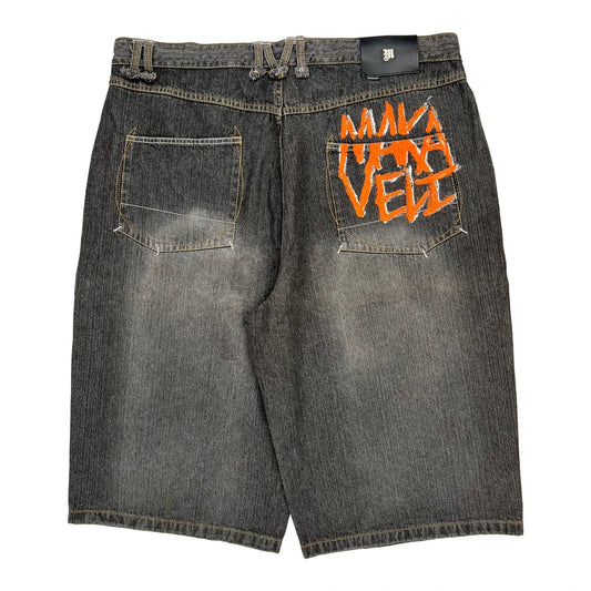 Tupac Markaveli Graphic Denim Shorts - 44W 13L Grey Cotton