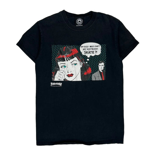 Comic Style Graphic Thrasher Graphic T-Shirt - Small Black Cotton