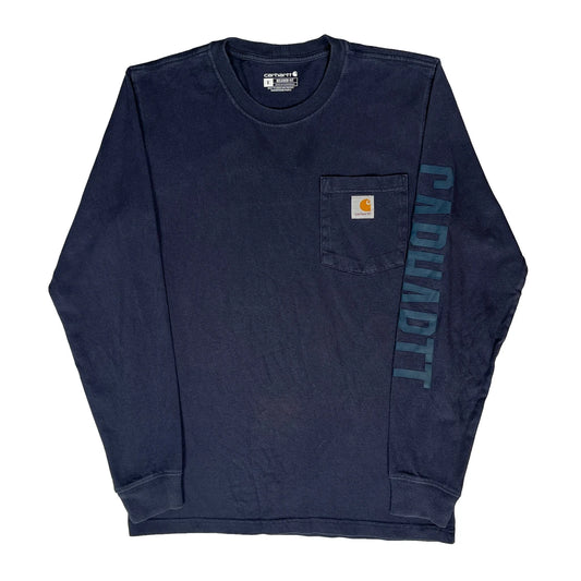 Carhartt Long Sleeve T-Shirt - Small Navy Cotton