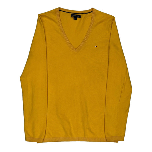 Tommy Hilfiger V-Neck Jumper - Medium Yellow Cotton Blend