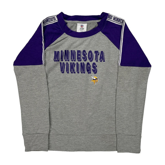 Age 12-13 Minnesota Vikings N.F.L. Team Apparel Long Sleeve T-Shirt - Large Grey Cotton