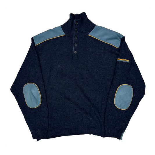 Vintage Yachting Paul & Shark Two Tone Patched Jumper - XL Navy Merino Wool