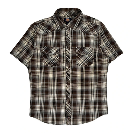 Dickies Checked Short Sleeve Shirt - XL Brown Cotton