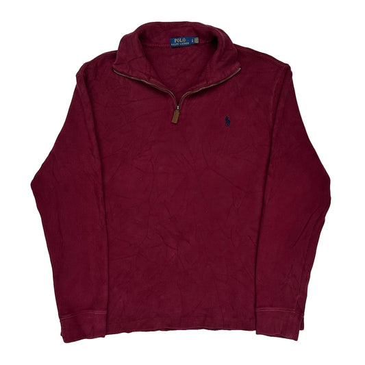 Polo By Ralph Lauren 1/4 Zip - Large Burgundy Cotton