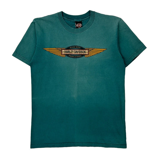 Harley Davidson Graphic T-Shirt - Medium Green Cotton