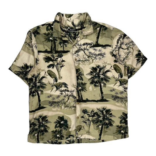 Brandini Floral Hawaiian Shirt - XL Green Silk