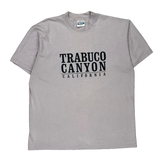 Single Stitch Hanes Graphic T-Shirt - XL Grey Cotton Blend