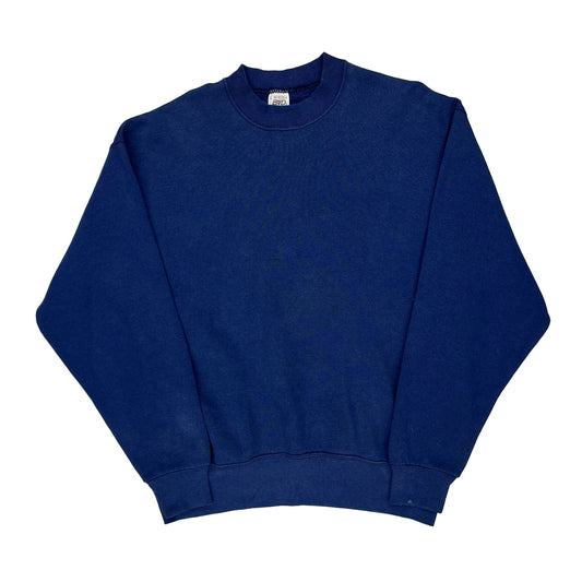 90S Blank Made In USA Bvd Sweatshirt - Large Blue Cotton Blend
