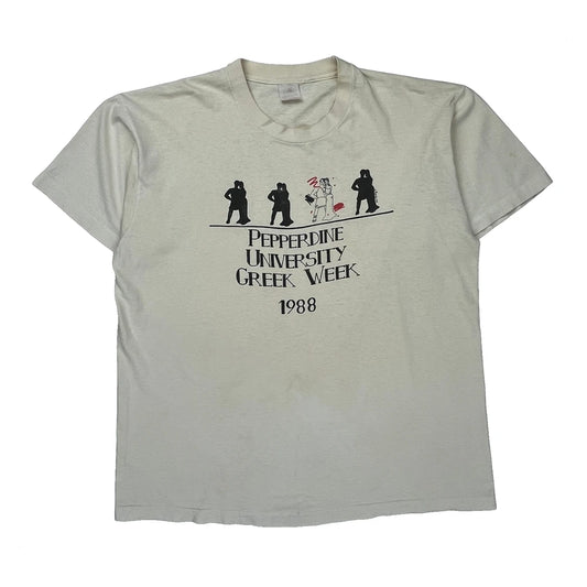 Pepperdine University Greek Week 1988 Fruit Of The Loom College T-Shirt - XL Cream Cotton