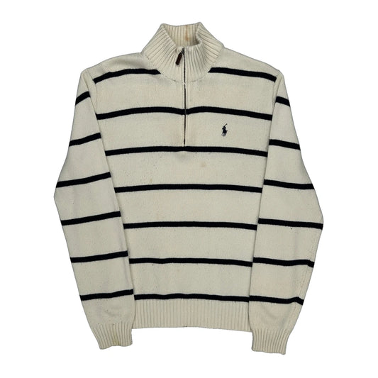 Polo By Ralph Lauren Striped 1/4 Zip - Medium Black Cotton