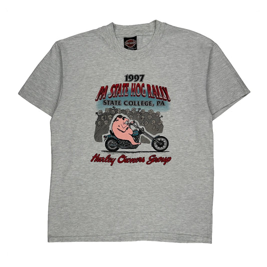 Pa State Hog Rally Harley Davidson Graphic T-Shirt - Large Grey Cotton