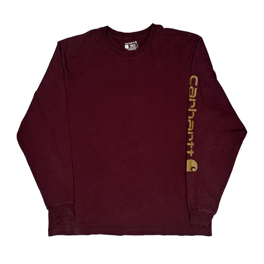 Vintage Carhartt Long Sleeve T-Shirt - Large Burgundy Cotton