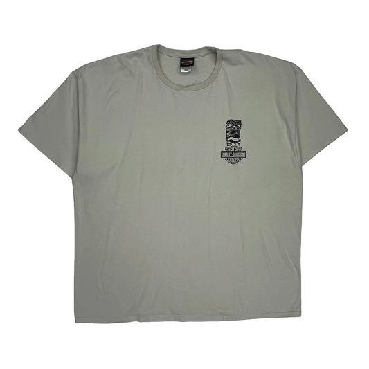 Ride With Aloha Harley Davidson Graphic T-Shirt - 3XL Beige Cotton