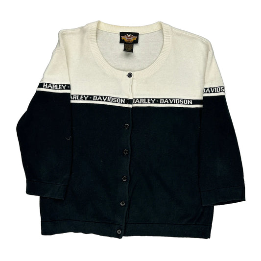 Harley Davidson Spellout Cardigan - Large Black & White Cotton